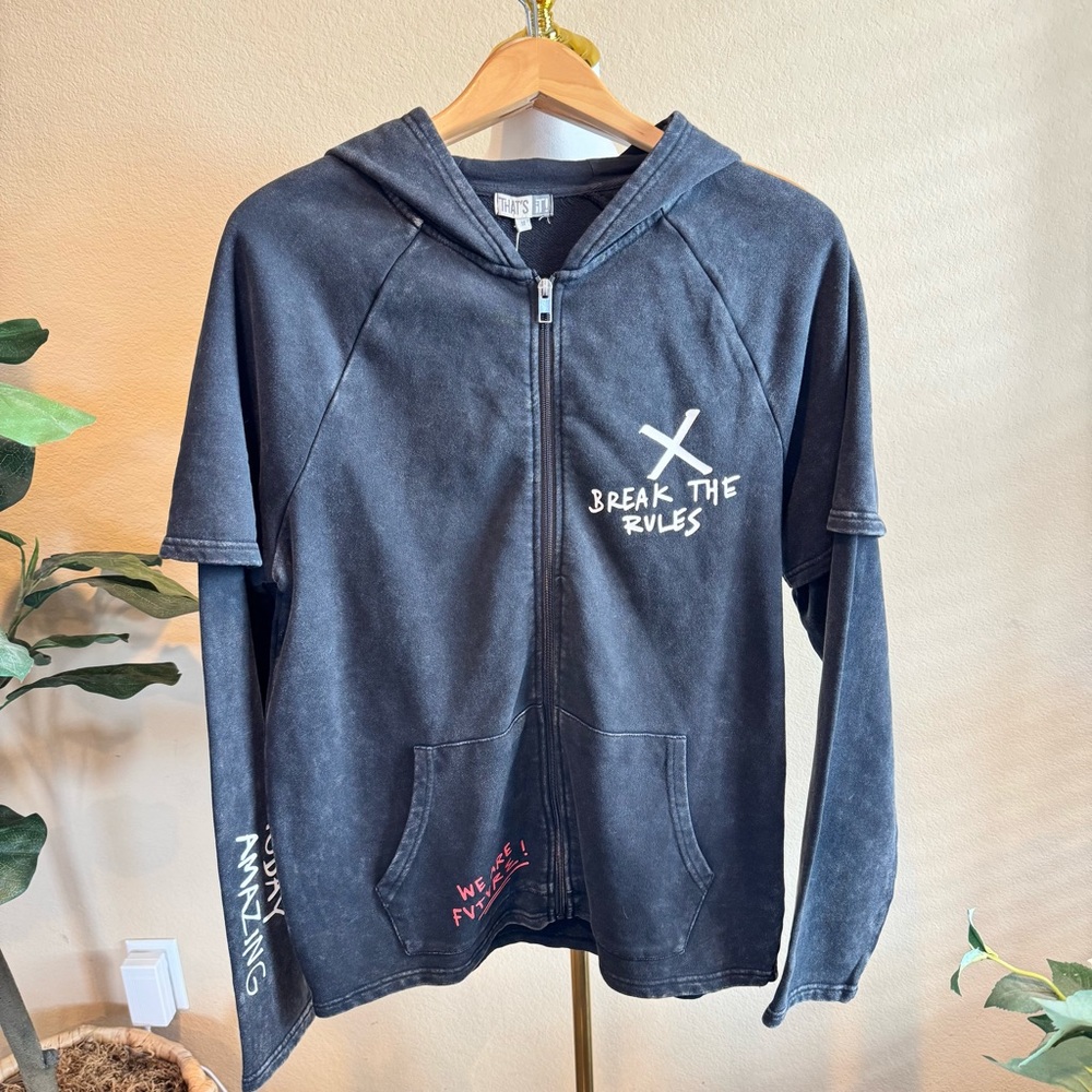 NWT THAT’S iT! Graphic Hoodie – Break the Rules Black Full Zip Mens M Streetwear